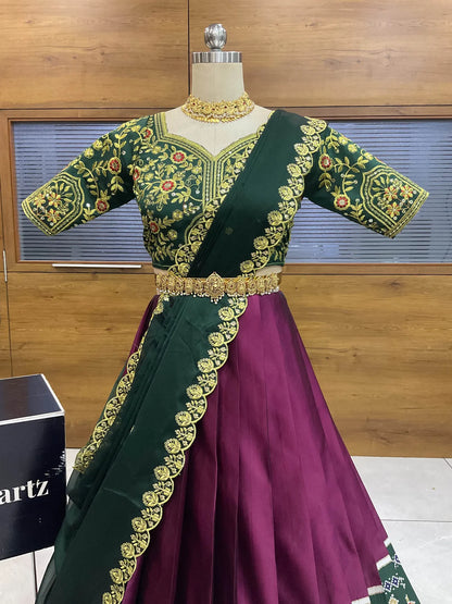 (ButtaBomma) South Indian Festival Traditional Half Saree with Embroidered Blouse & Dupatta