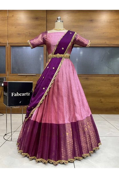 Revati Women's Woven Design zari work Half Saree with Blouse and Dupatta