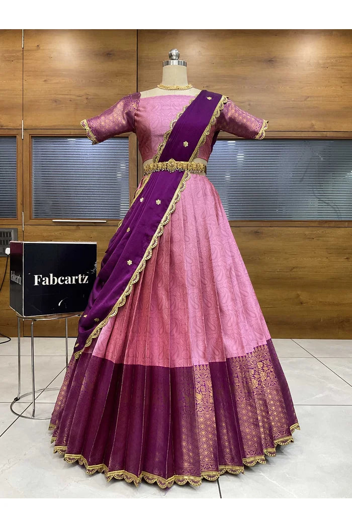 Revati Women's Woven Design zari work Half Saree with Blouse and Dupatta