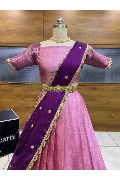 Revati Women's Woven Design zari work Half Saree with Blouse and Dupatta