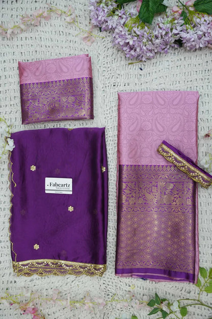 Revati Women's Woven Design zari work Half Saree with Blouse and Dupatta