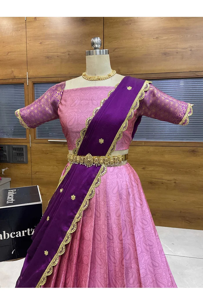 Revati Women's Woven Design zari work Half Saree with Blouse and Dupatta