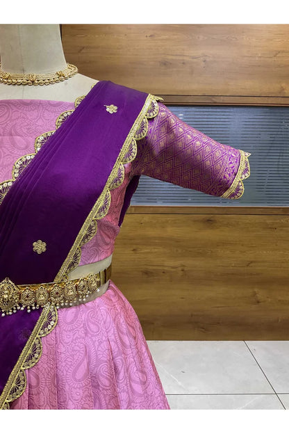 Revati Women's Woven Design zari work Half Saree with Blouse and Dupatta