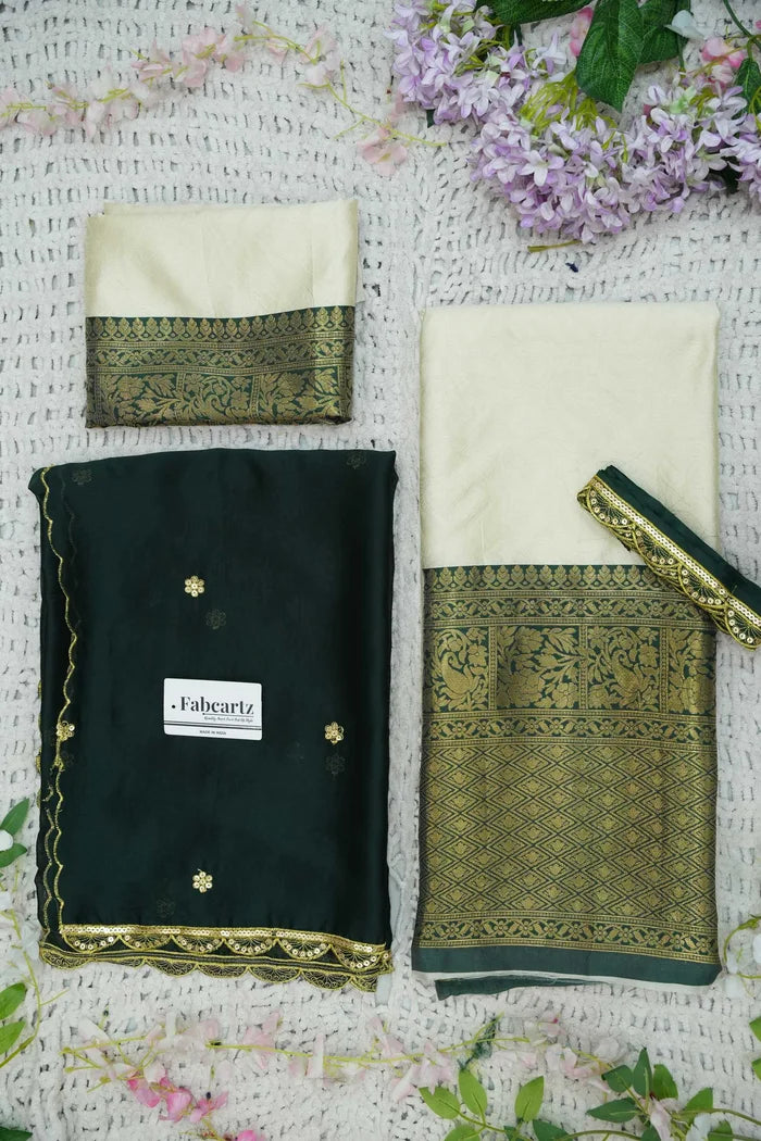 Revati Women's Woven Design zari work Half Saree with Blouse and Dupatta