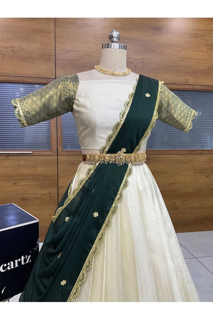 Revati Women's Woven Design zari work Half Saree with Blouse and Dupatta