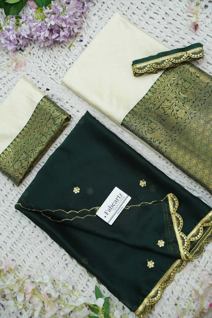 Revati Women's Woven Design zari work Half Saree with Blouse and Dupatta