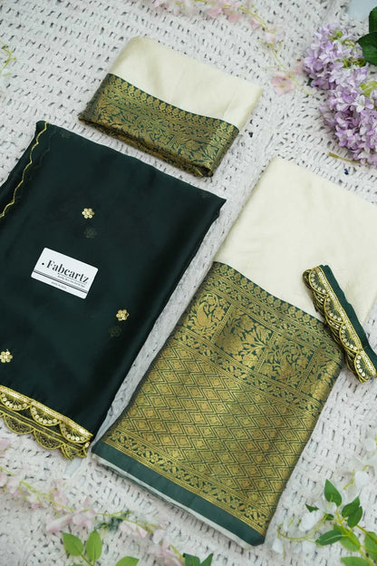 Revati Women's Woven Design zari work Half Saree with Blouse and Dupatta