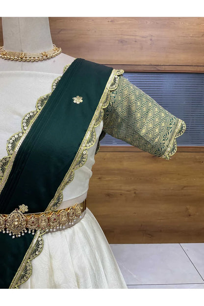 Revati Women's Woven Design zari work Half Saree with Blouse and Dupatta