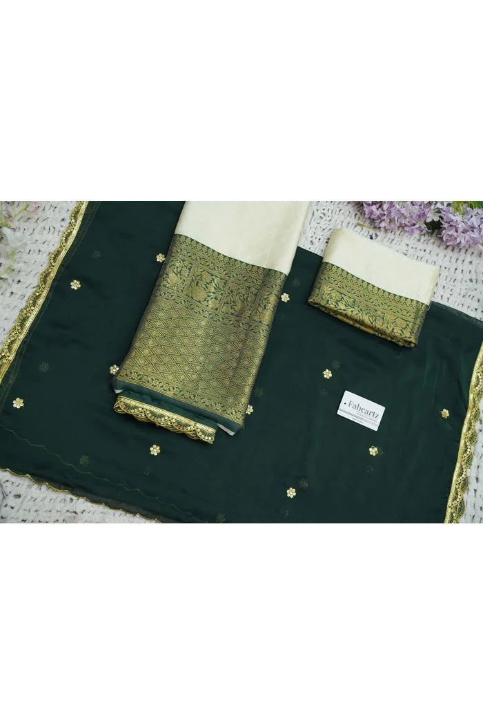 Revati Women's Woven Design zari work Half Saree with Blouse and Dupatta