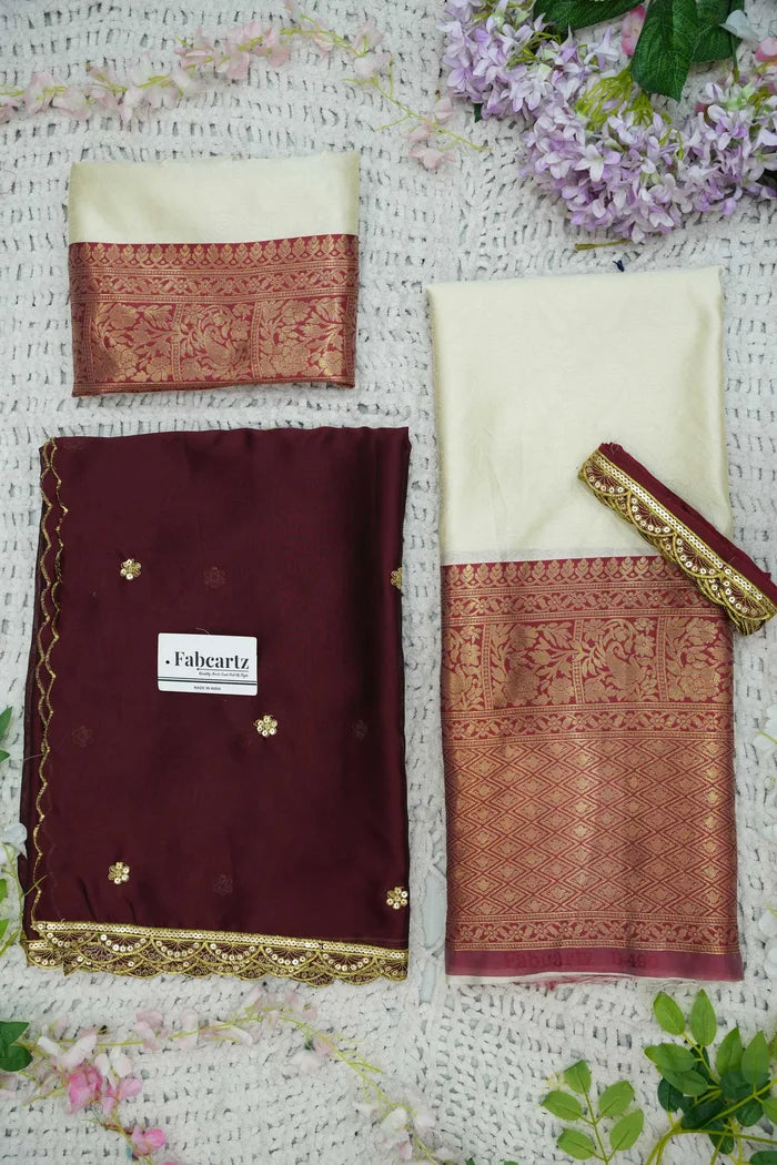 Revati Women's Woven Design zari work Half Saree with Blouse and Dupatta