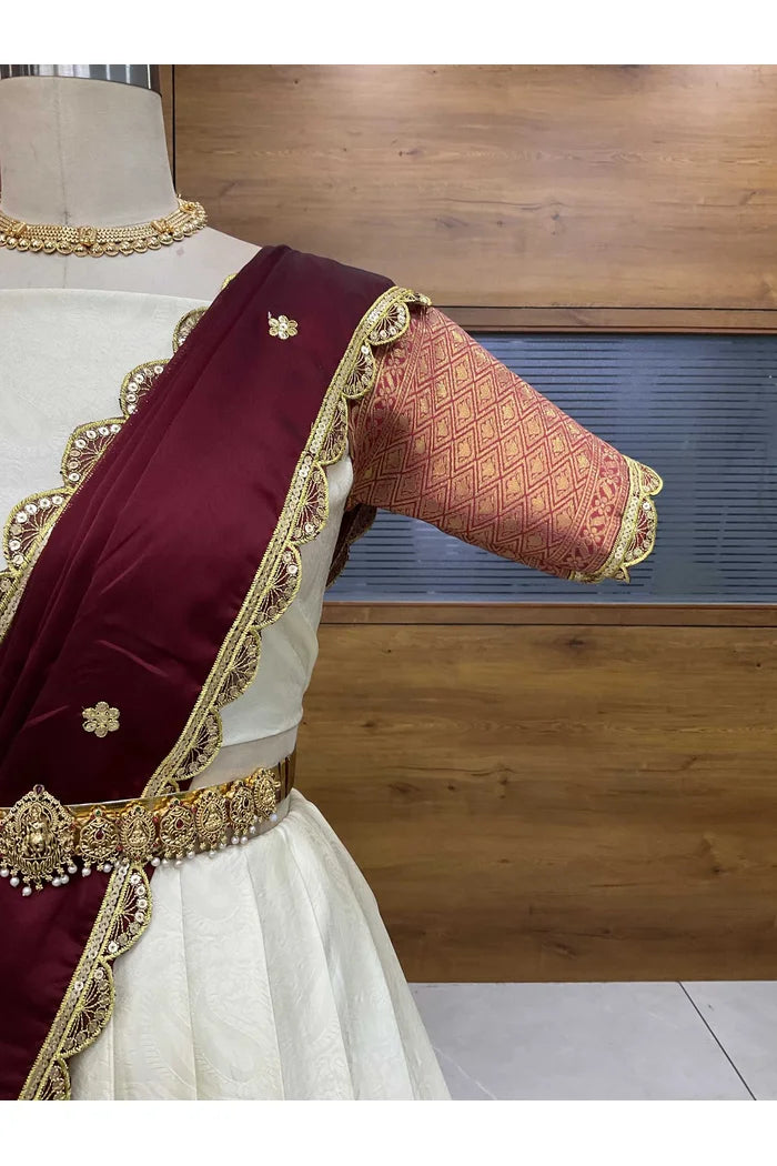 Revati Women's Woven Design zari work Half Saree with Blouse and Dupatta