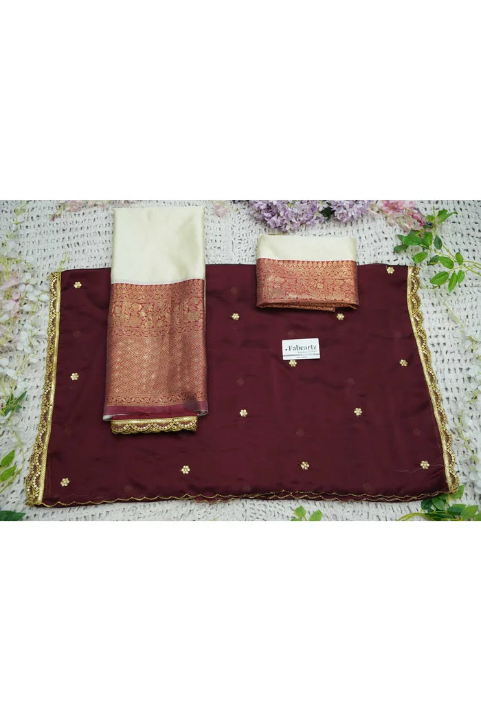 Revati Women's Woven Design zari work Half Saree with Blouse and Dupatta