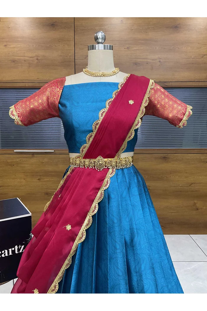 Revati Women's Woven Design zari work Half Saree with Blouse and Dupatta