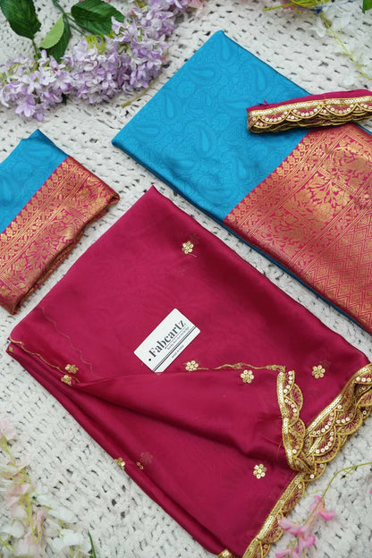 Revati Women's Woven Design zari work Half Saree with Blouse and Dupatta