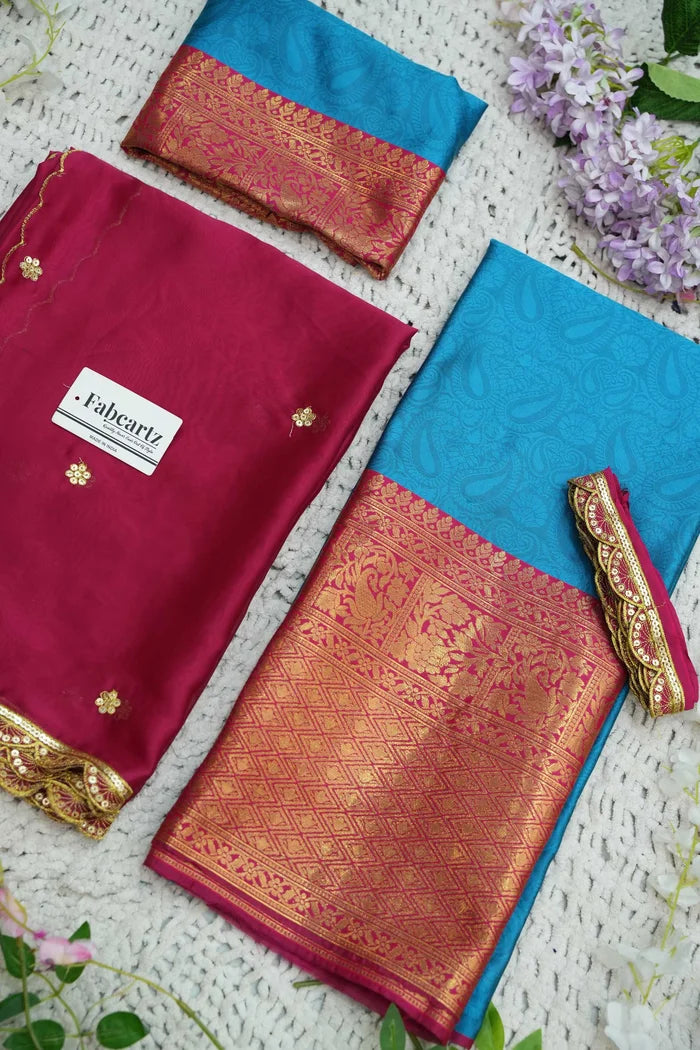 Revati Women's Woven Design zari work Half Saree with Blouse and Dupatta