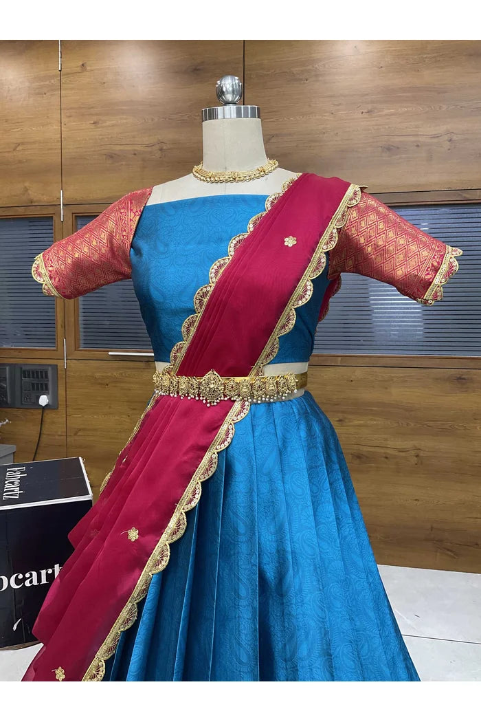 Revati Women's Woven Design zari work Half Saree with Blouse and Dupatta