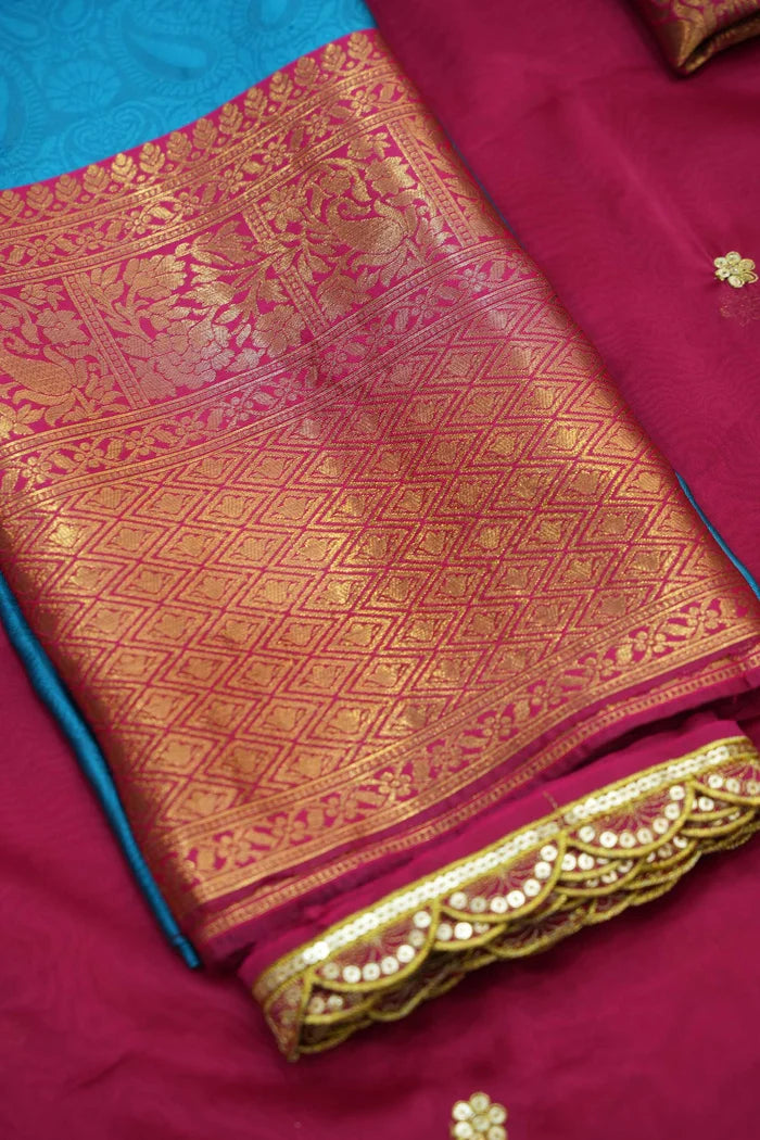 Revati Women's Woven Design zari work Half Saree with Blouse and Dupatta