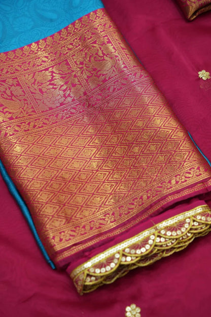 Revati Women's Woven Design zari work Half Saree with Blouse and Dupatta