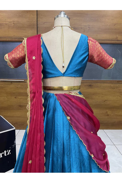 Revati Women's Woven Design zari work Half Saree with Blouse and Dupatta