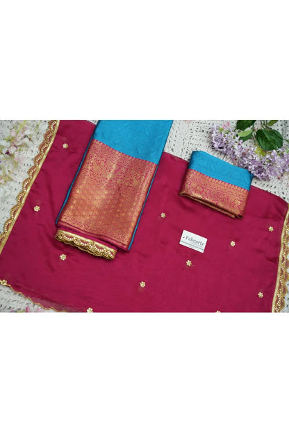 Revati Women's Woven Design zari work Half Saree with Blouse and Dupatta