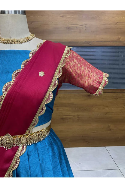 Revati Women's Woven Design zari work Half Saree with Blouse and Dupatta