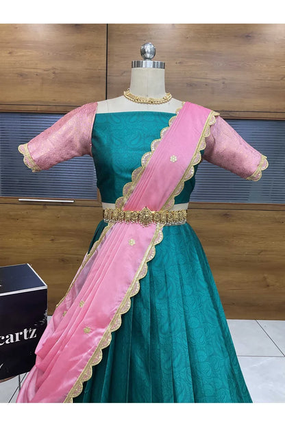 Revati Women's Woven Design zari work Half Saree with Blouse and Dupatta