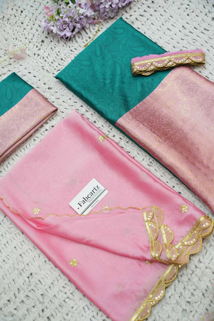 Revati Women's Woven Design zari work Half Saree with Blouse and Dupatta