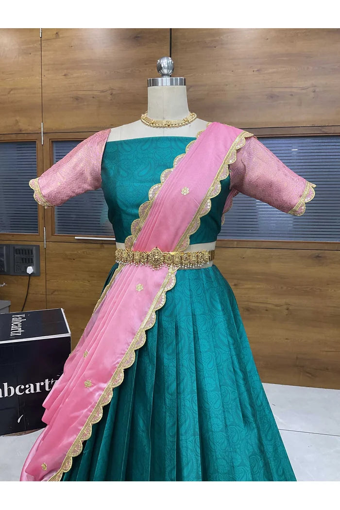 Revati Women's Woven Design zari work Half Saree with Blouse and Dupatta