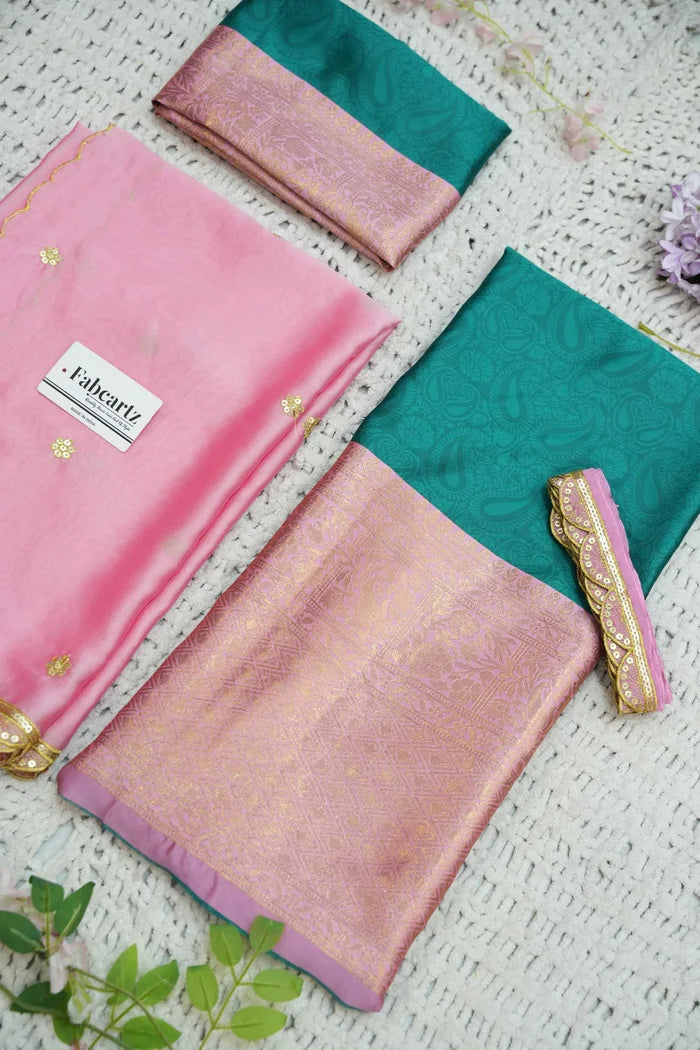 Revati Women's Woven Design zari work Half Saree with Blouse and Dupatta