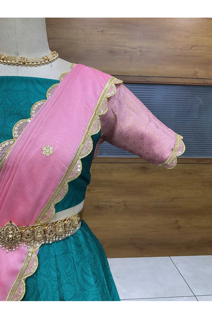 Revati Women's Woven Design zari work Half Saree with Blouse and Dupatta