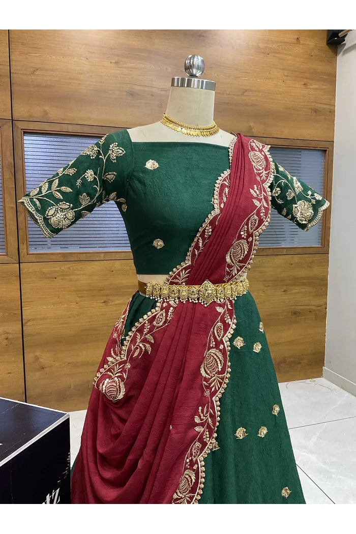 Aayra South Indian Festival Traditional Rangoli Crushed Lehenga Choli