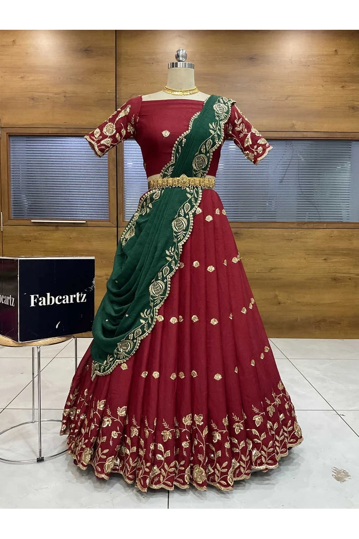 Aayra South Indian Festival Traditional Rangoli Crushed Lehenga Choli