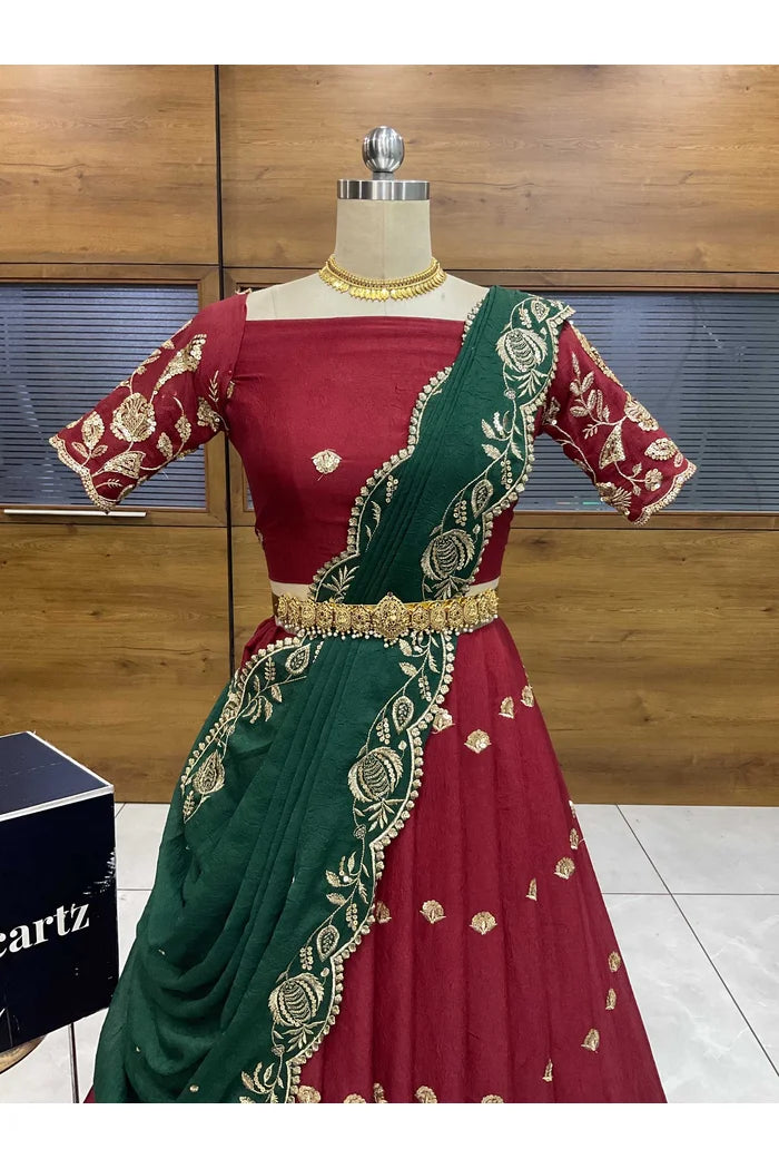 Aayra South Indian Festival Traditional Rangoli Crushed Lehenga Choli