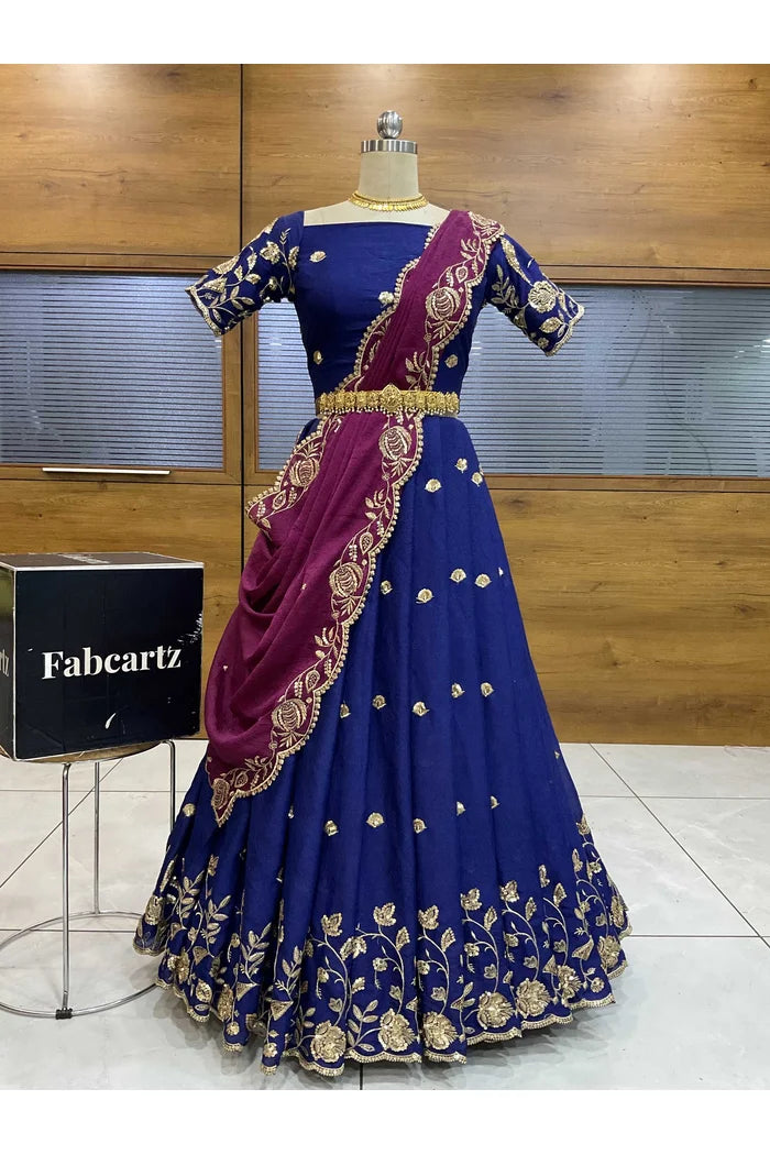 Aayra South Indian Festival Traditional Rangoli Crushed Lehenga Choli