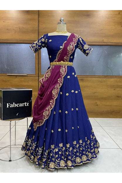 Aayra South Indian Festival Traditional Rangoli Crushed Lehenga Choli