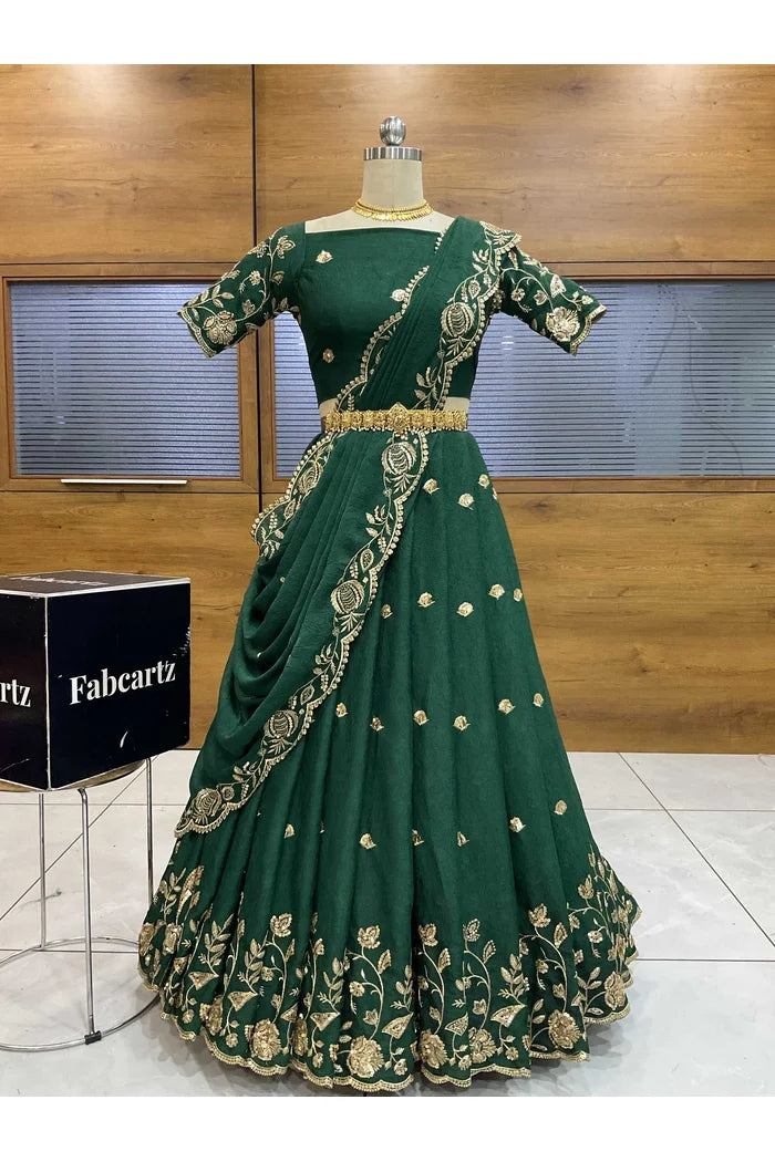 Aayra South Indian Festival Traditional Rangoli Crushed Lehenga Choli