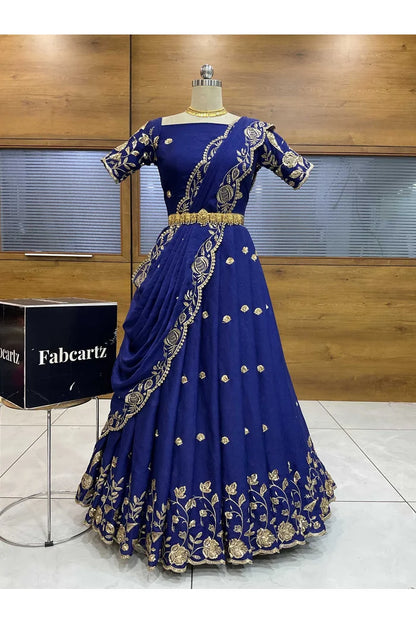 Aayra South Indian Festival Traditional Rangoli Crushed Lehenga Choli