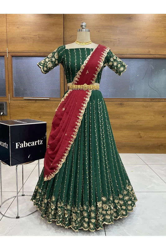 Veona South Indian Festival Traditional Rangoli Crushed Lehenga Choli