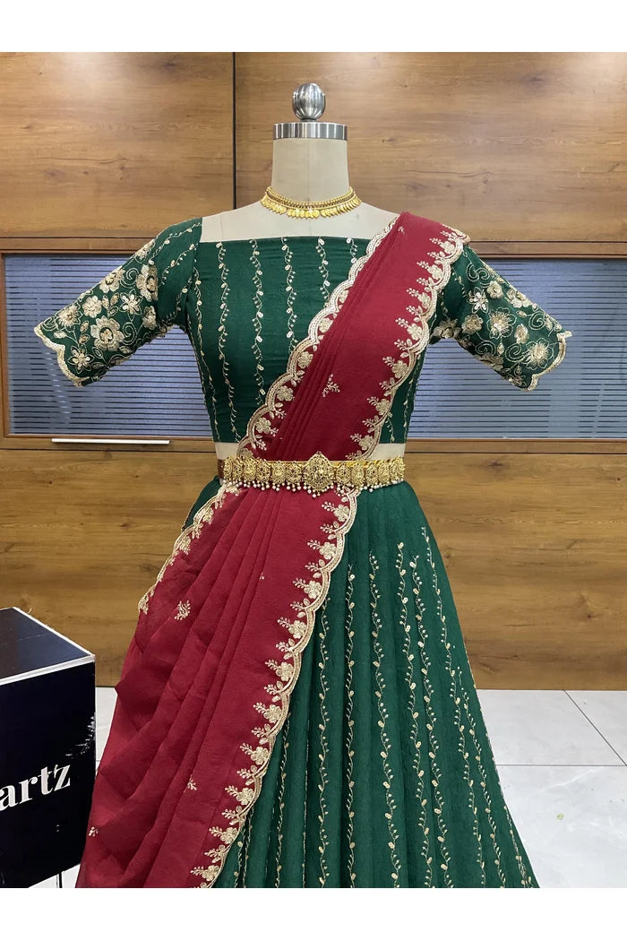 Veona South Indian Festival Traditional Rangoli Crushed Lehenga Choli