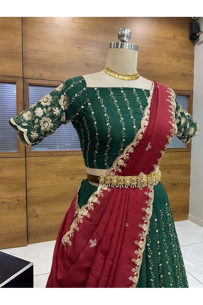 Veona South Indian Festival Traditional Rangoli Crushed Lehenga Choli