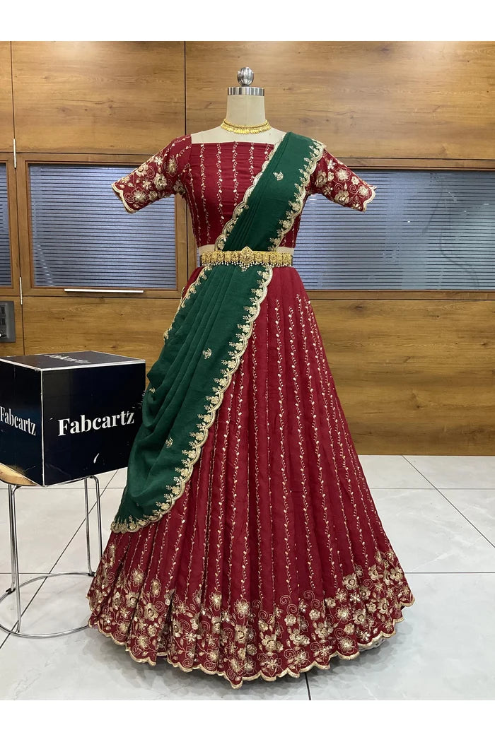 Veona South Indian Festival Traditional Rangoli Crushed Lehenga Choli