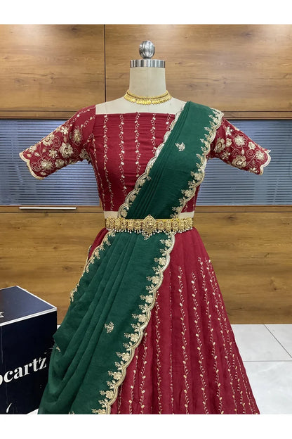 Veona South Indian Festival Traditional Rangoli Crushed Lehenga Choli