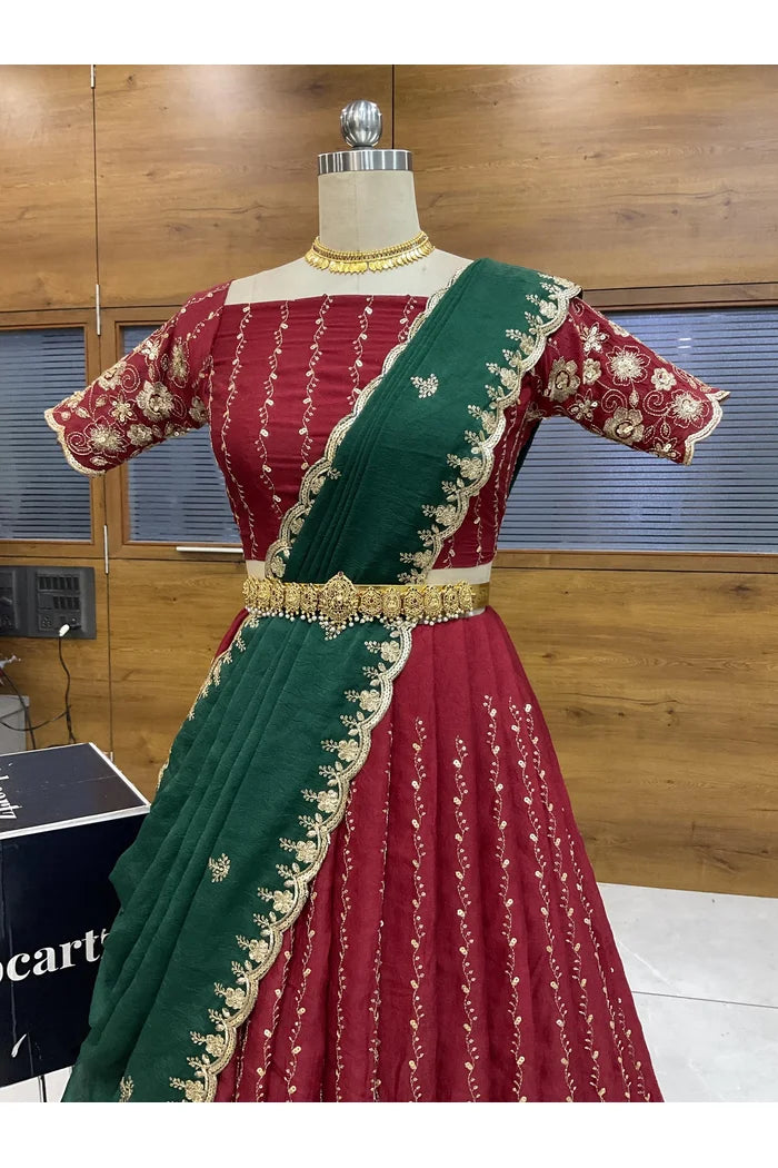 Veona South Indian Festival Traditional Rangoli Crushed Lehenga Choli