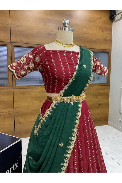 Veona South Indian Festival Traditional Rangoli Crushed Lehenga Choli