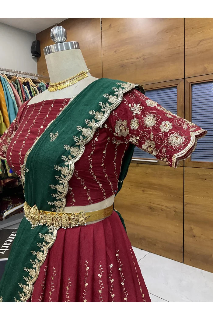 Veona South Indian Festival Traditional Rangoli Crushed Lehenga Choli