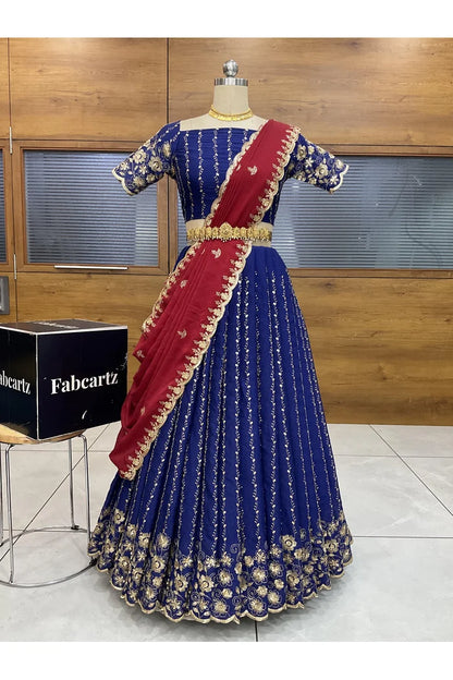 Veona South Indian Festival Traditional Rangoli Crushed Lehenga Choli