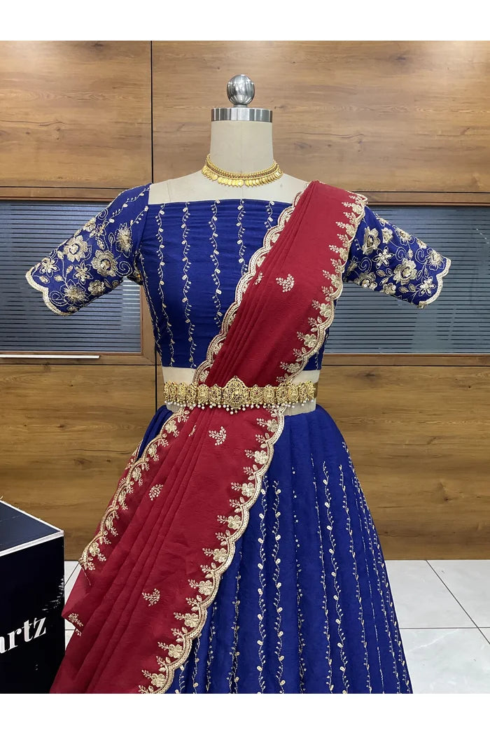 Veona South Indian Festival Traditional Rangoli Crushed Lehenga Choli