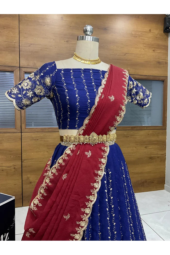 Veona South Indian Festival Traditional Rangoli Crushed Lehenga Choli