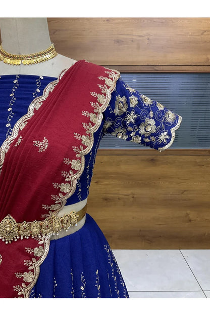 Veona South Indian Festival Traditional Rangoli Crushed Lehenga Choli