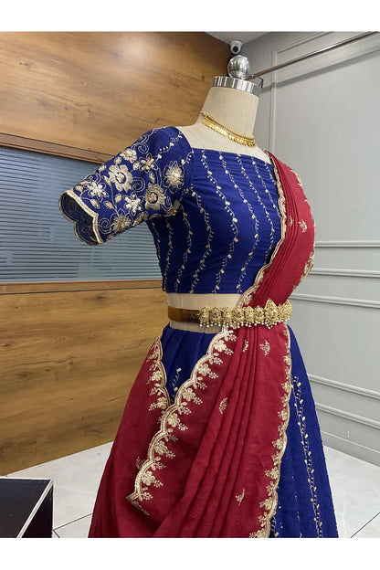 Veona South Indian Festival Traditional Rangoli Crushed Lehenga Choli